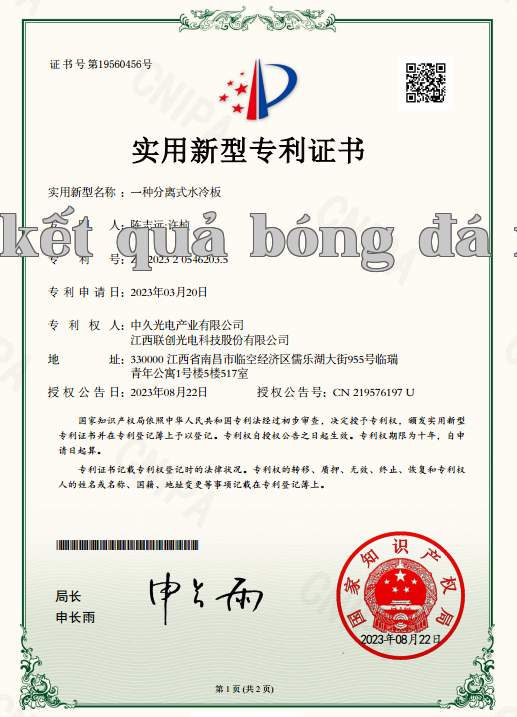 Bằng sáng chế: Một tấm tản nhiệt kiểu tách rời - bằng sáng chế